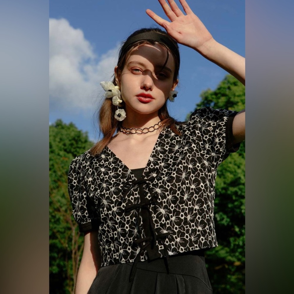 Petite Studio -  Arissa Black Eyelet Top, XS. NWT